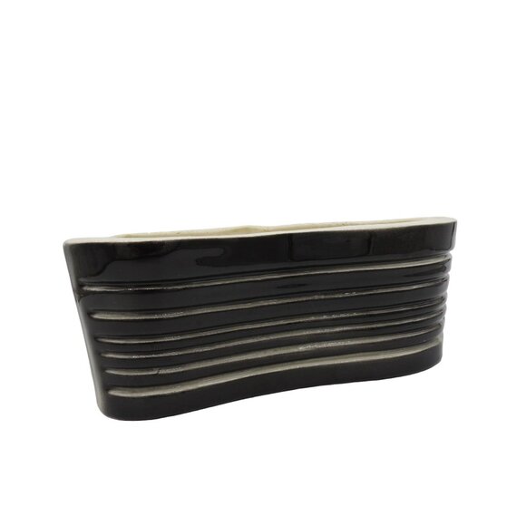 Vintage HORTON CERAMICS TEXAS 1950s Black White Stripe Midcentury Indoor Planter - Picture 2 of 10
